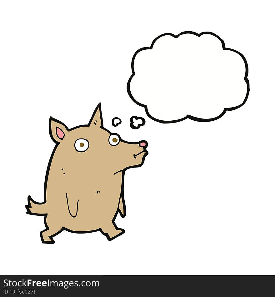 cartoon funny little dog with thought bubble