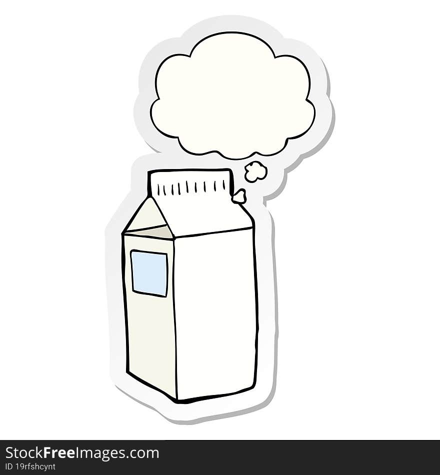 cartoon milk carton and thought bubble as a printed sticker