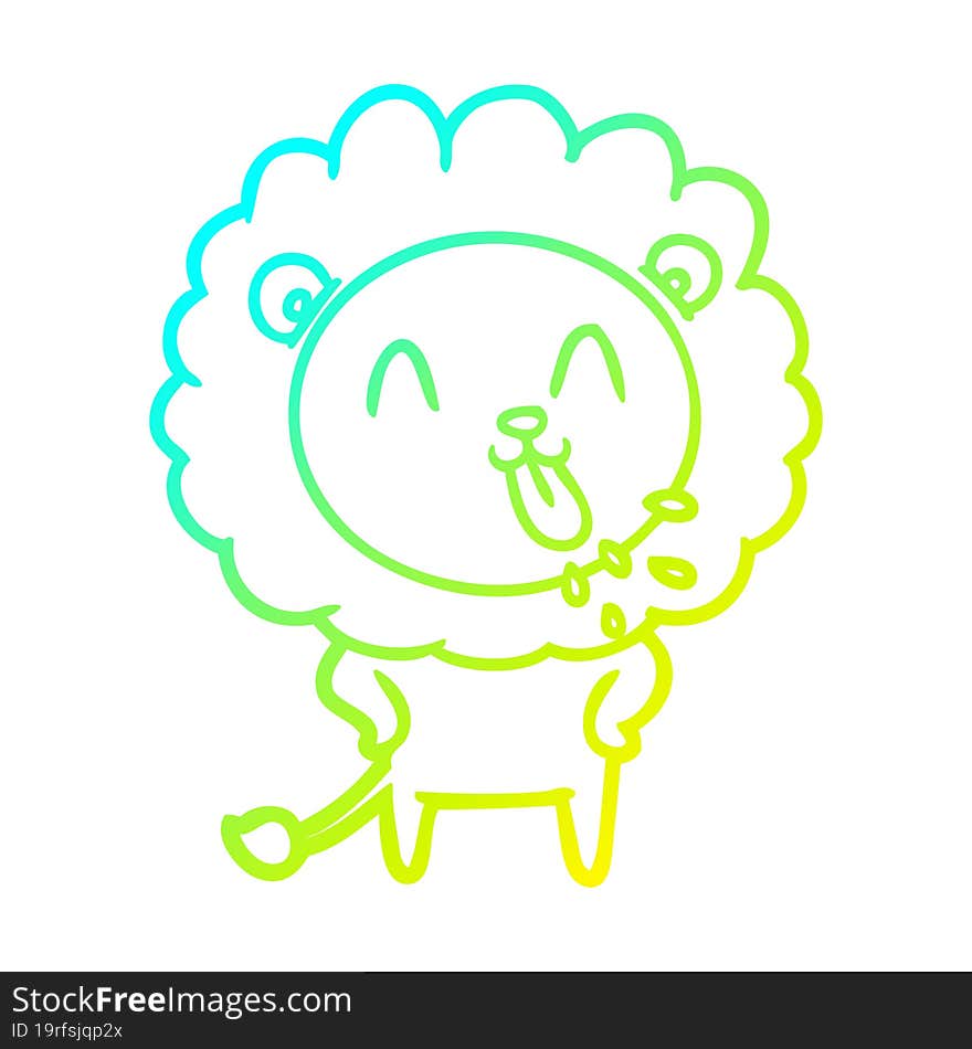 cold gradient line drawing happy cartoon lion