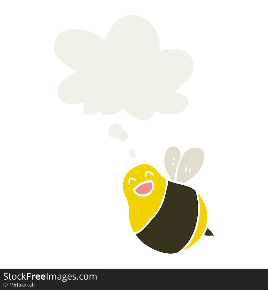 cartoon bee with thought bubble in retro style