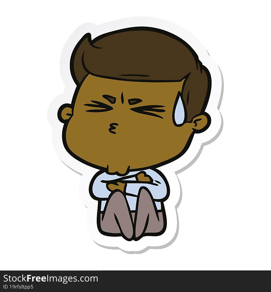 sticker of a cartoon man sweating