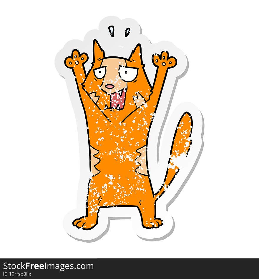 Distressed Sticker Of A Cartoon Panicking Cat