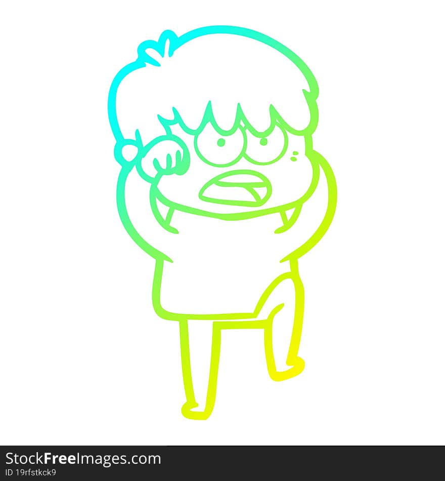 Cold Gradient Line Drawing Worried Cartoon Boy