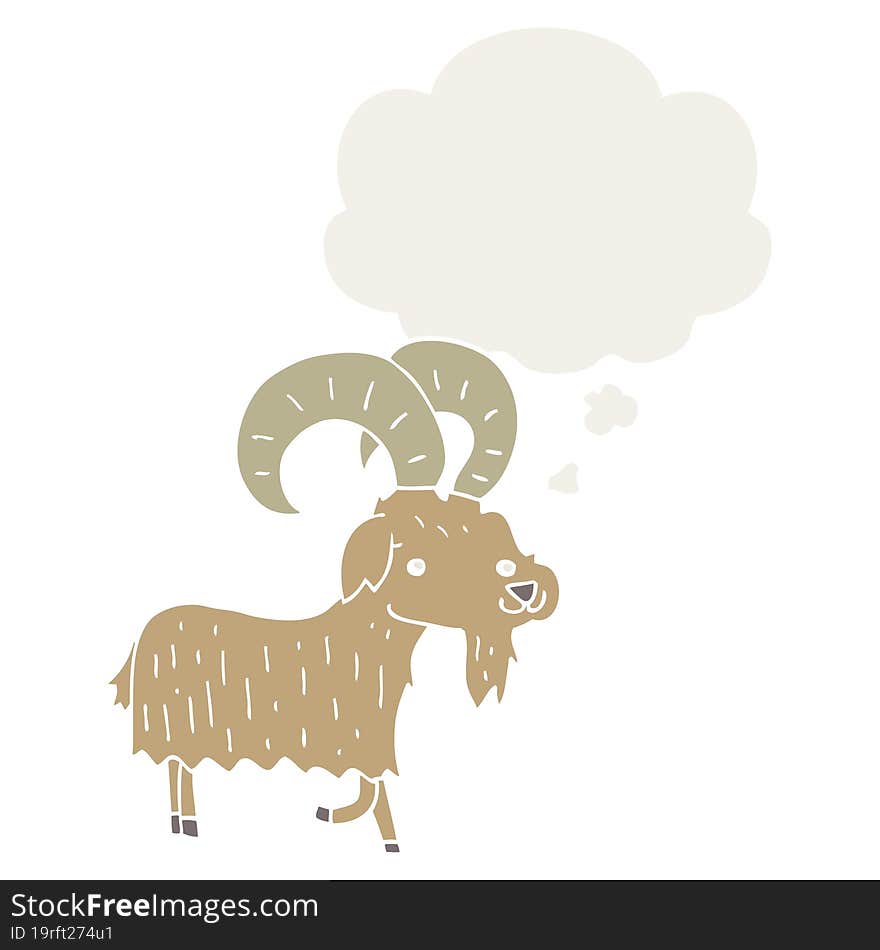 cartoon goat with thought bubble in retro style