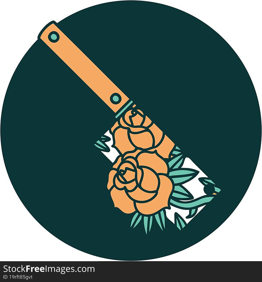 tattoo style icon of a cleaver and flowers