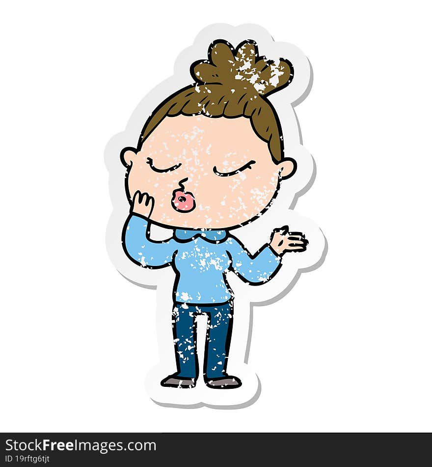 Distressed Sticker Of A Cartoon Calm Woman