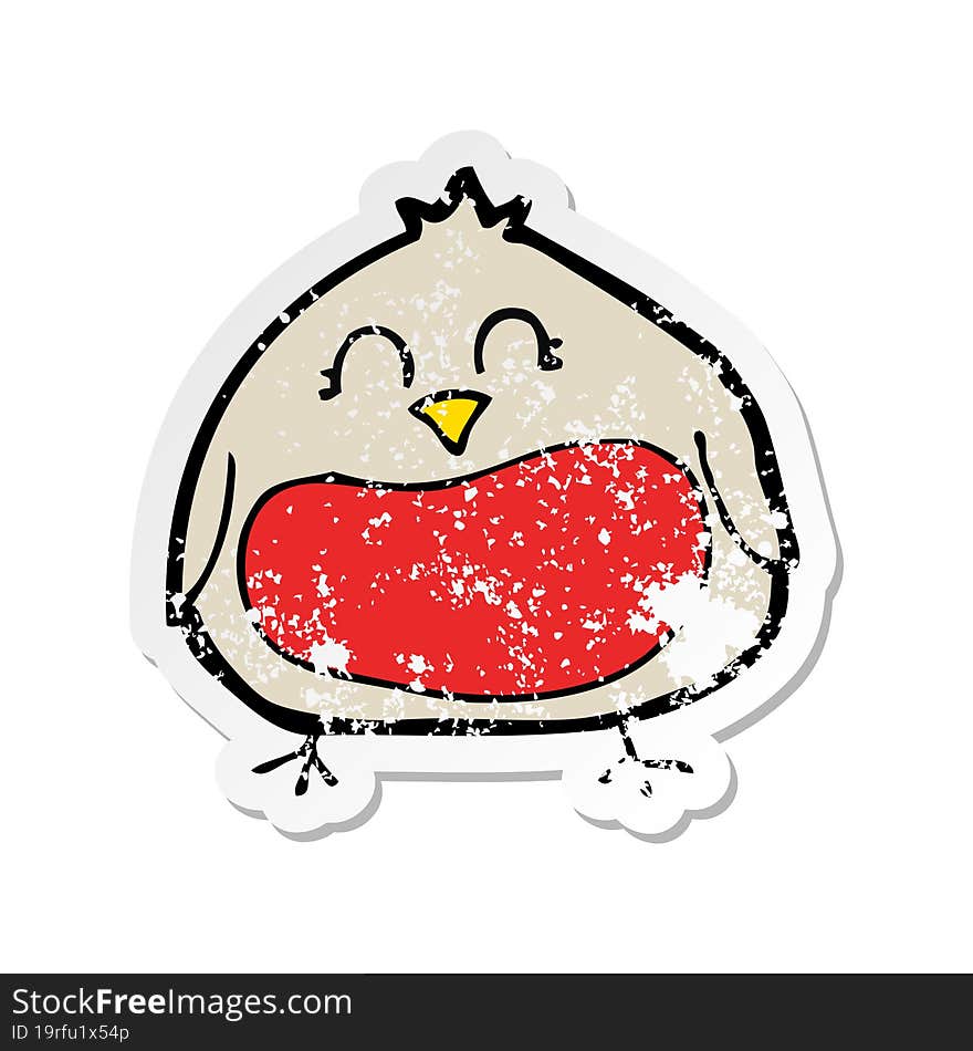 Retro Distressed Sticker Of A Funny Cartoon Christmas Robin