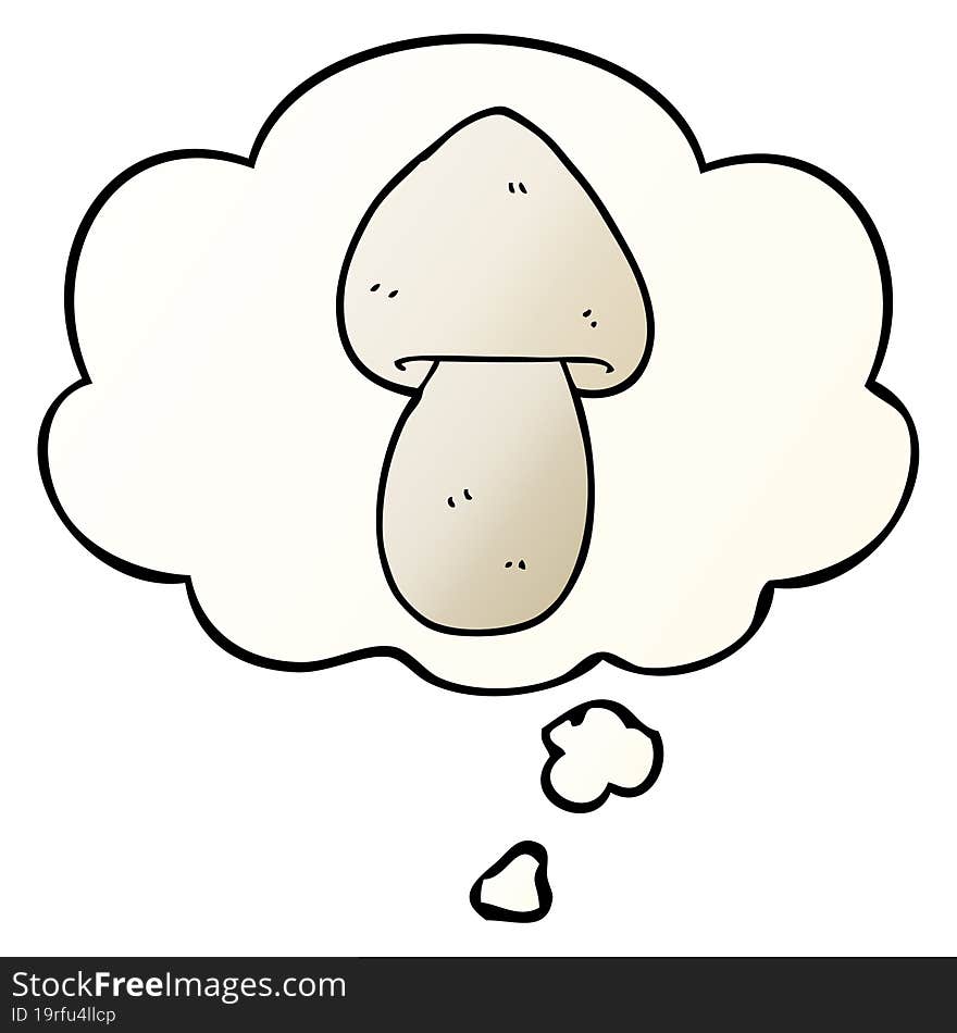 cartoon mushroom with thought bubble in smooth gradient style