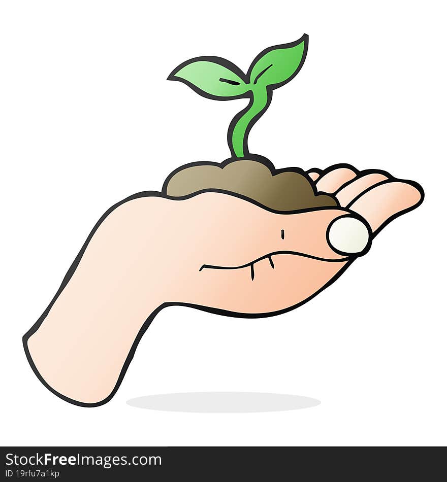 Cartoon Seedling Growing Held In Hand