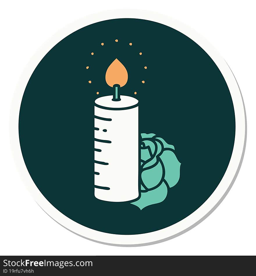 tattoo style sticker of a candle and a rose