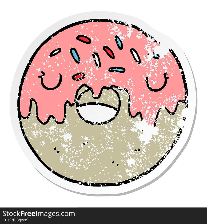 Distressed Sticker Of A Cartoon Donut