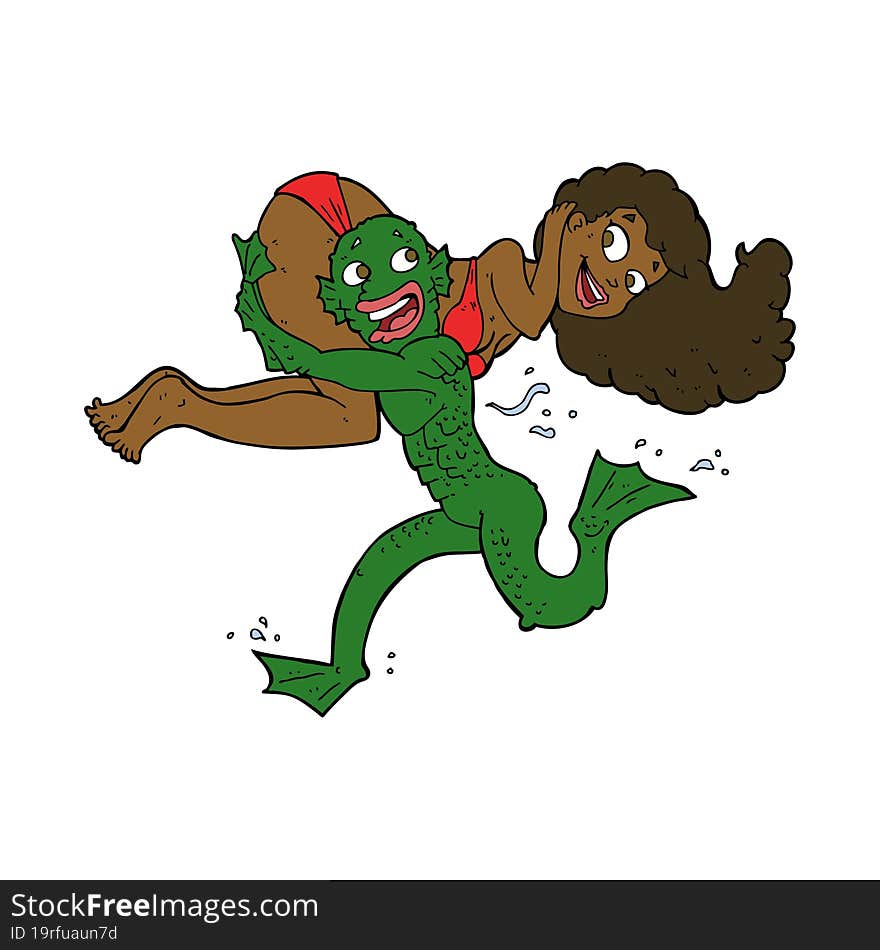 cartoon swamp monster carrying girl in bikini