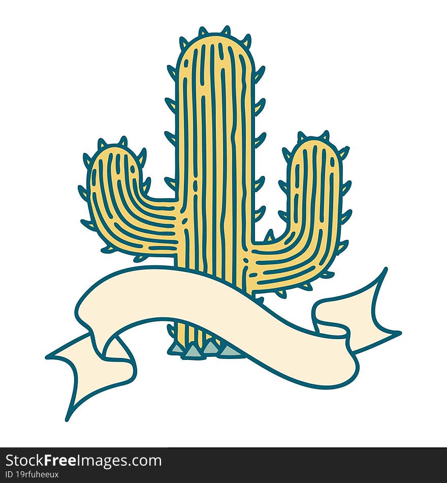 tattoo with banner of a cactus