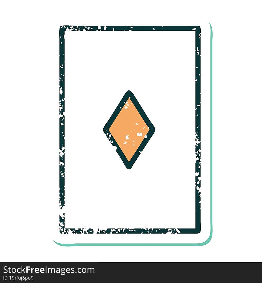 Distressed Sticker Tattoo Style Icon Of The Ace Of Diamonds