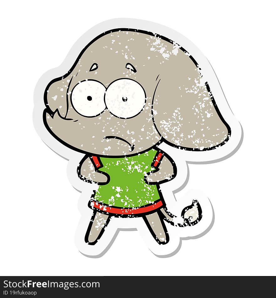 Distressed Sticker Of A Cartoon Unsure Elephant