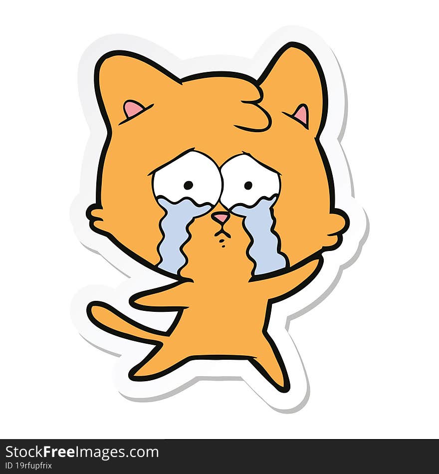 Sticker Of A Cartoon Crying Cat