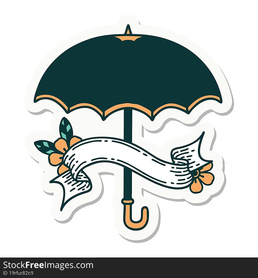 tattoo sticker with banner of an umbrella