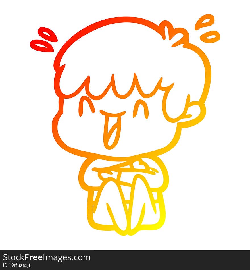 warm gradient line drawing cartoon laughing boy