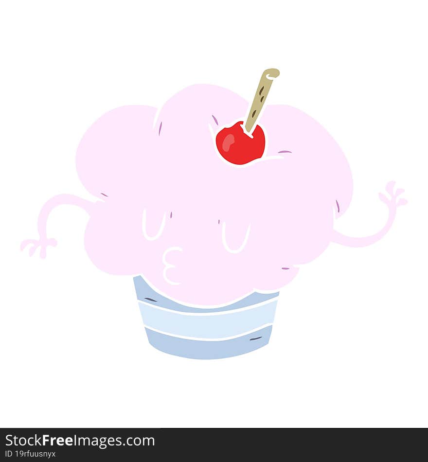 funny flat color style cartoon cupcake