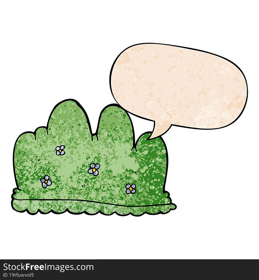 cartoon hedge and speech bubble in retro texture style