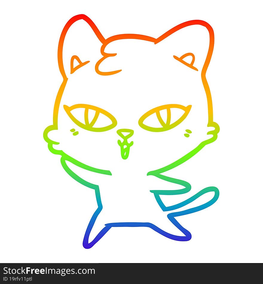 rainbow gradient line drawing of a cartoon cat