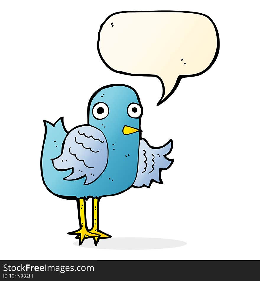 Cartoon Bird Waving Wing With Speech Bubble