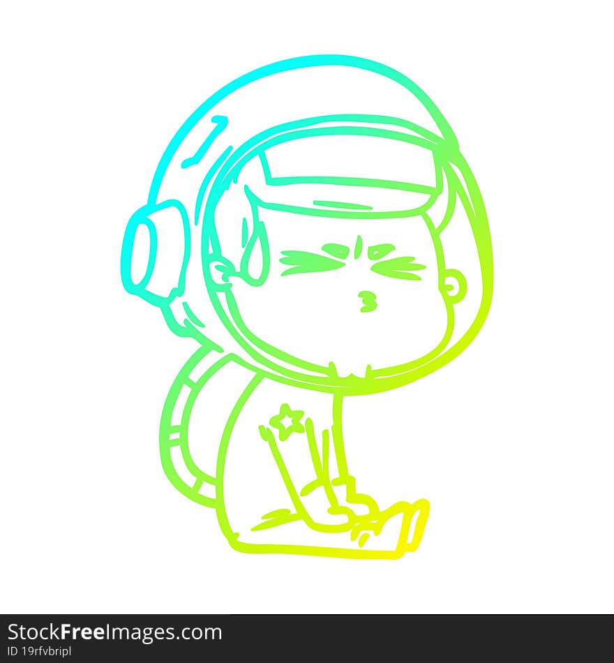 cold gradient line drawing cartoon stressed astronaut