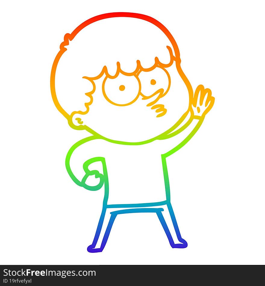 Rainbow Gradient Line Drawing Cartoon Curious Boy