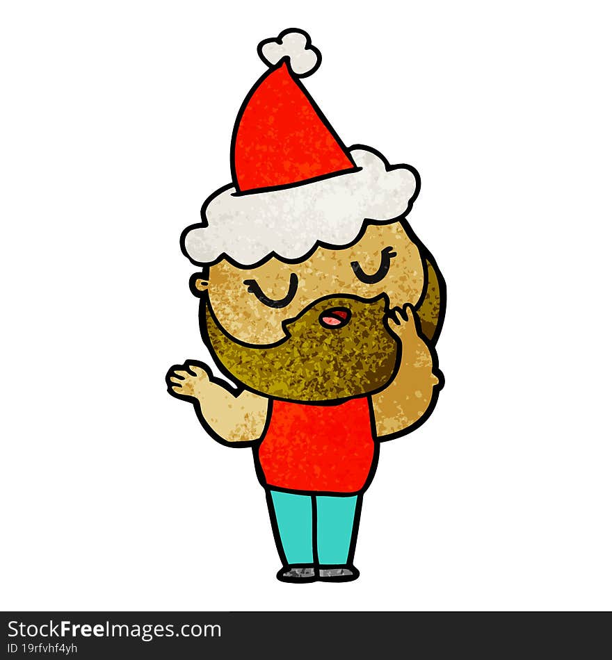 textured cartoon of a man with beard wearing santa hat