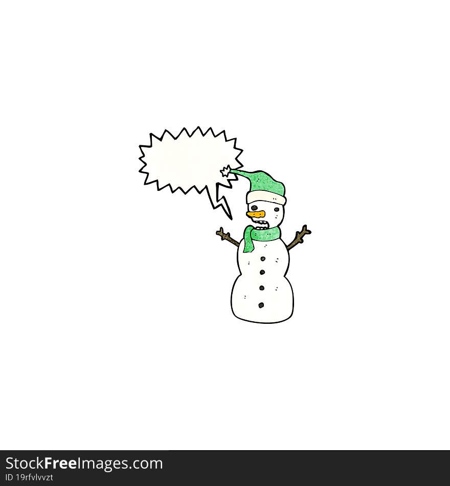 cartoon snowman with speech bubble