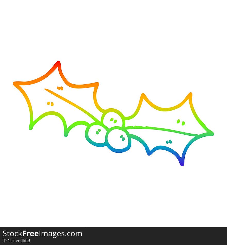 Rainbow Gradient Line Drawing Cartoon Christmas Holly