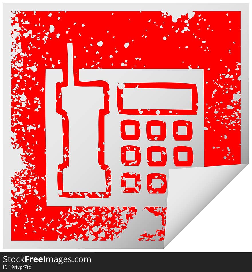 distressed square peeling sticker symbol of a telephone