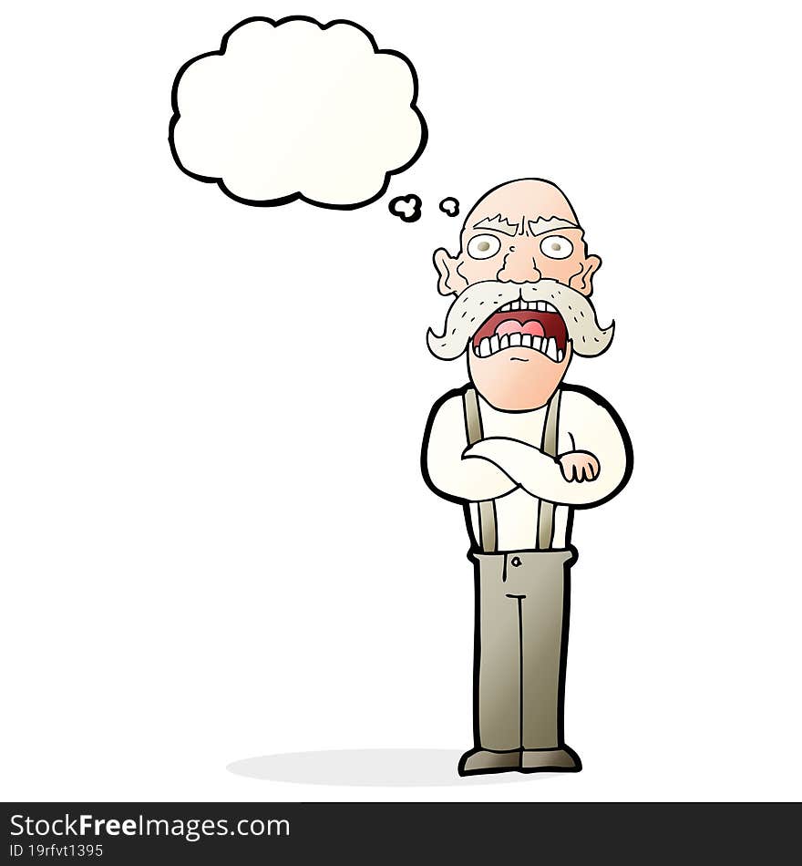 cartoon shocked old man with thought bubble