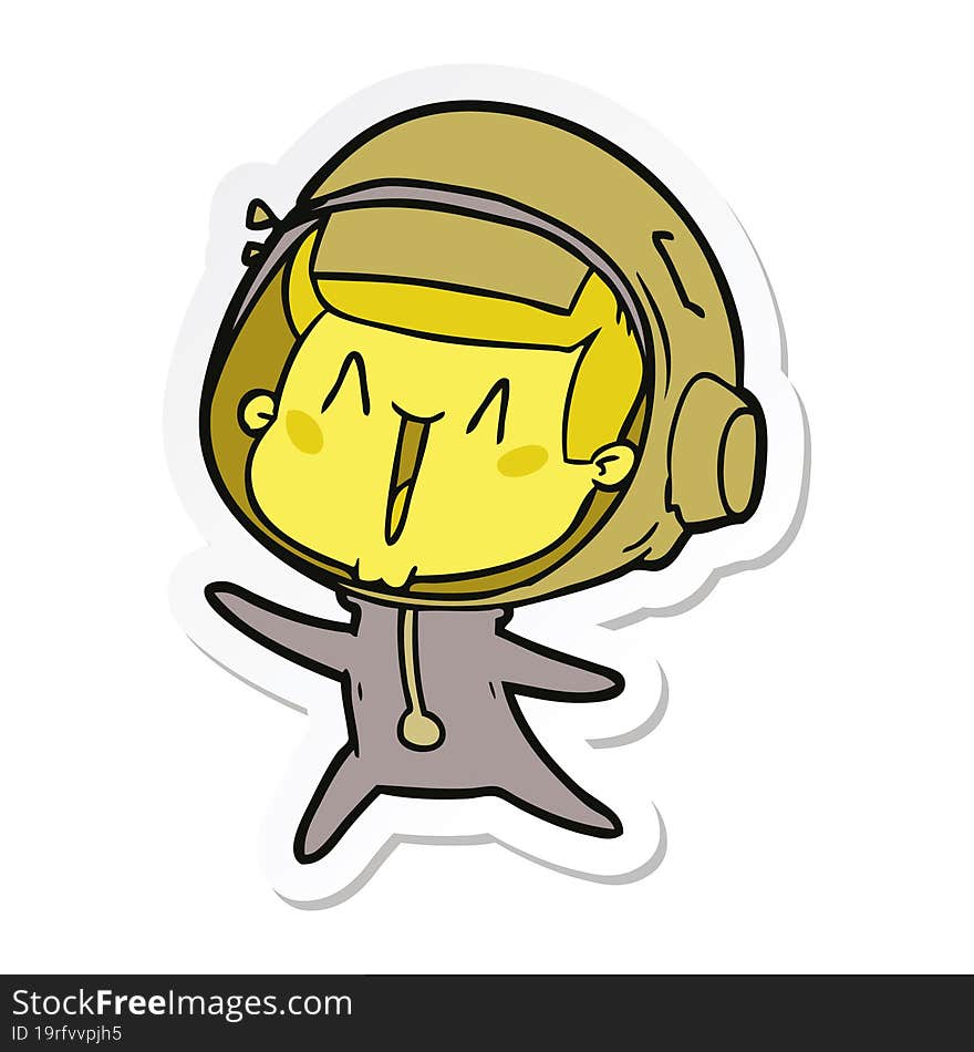 sticker of a happy cartoon astronaut leaping