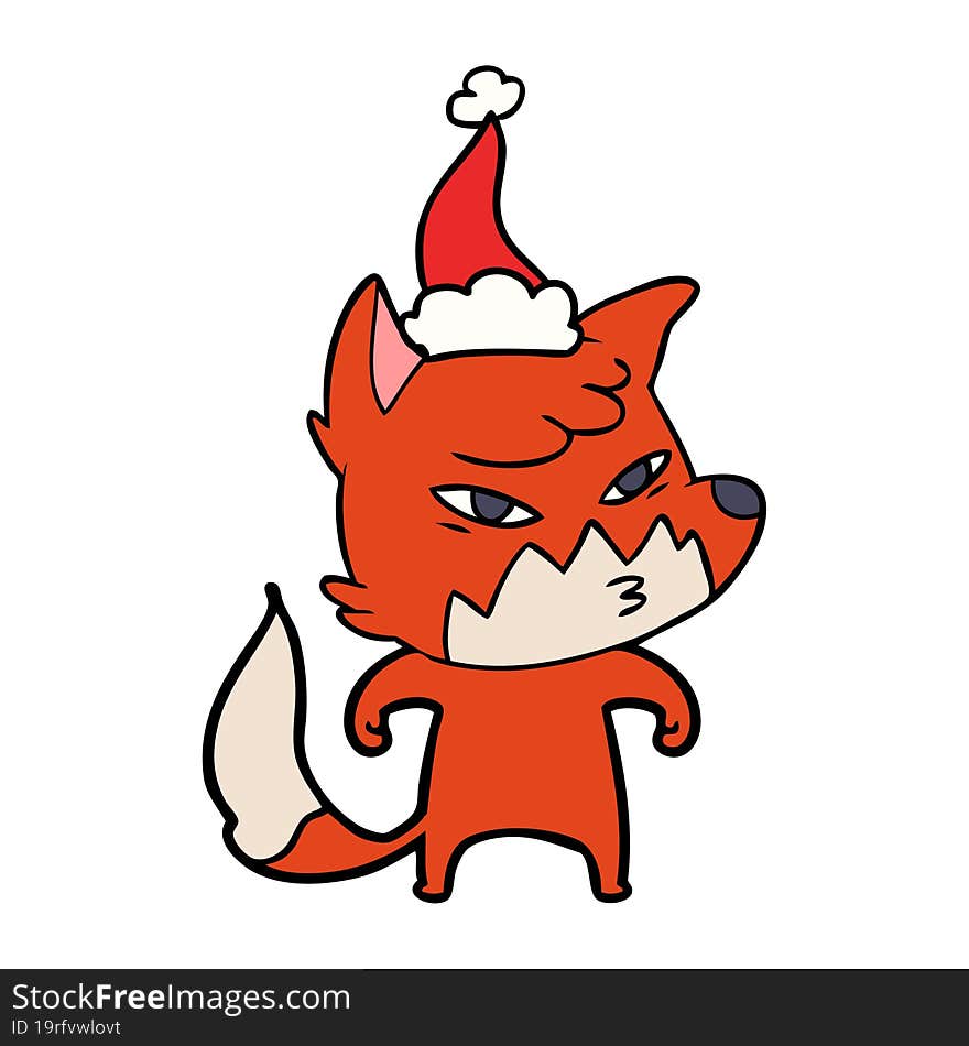 clever line drawing of a fox wearing santa hat