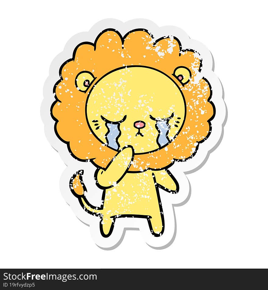 Distressed Sticker Of A Crying Cartoon Lion