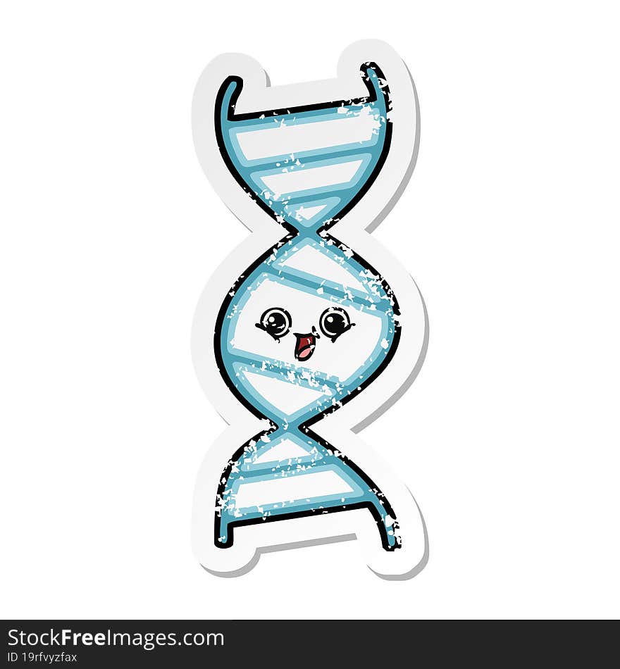 distressed sticker of a cute cartoon DNA strand