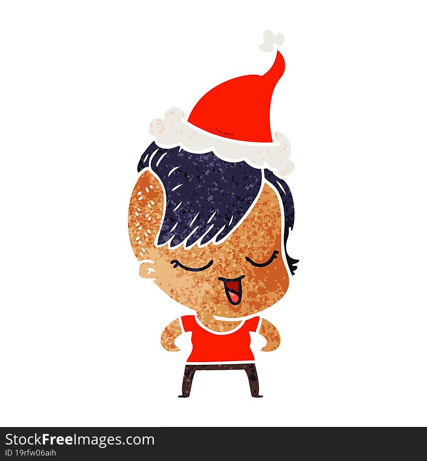 Happy Retro Cartoon Of A Girl Wearing Santa Hat