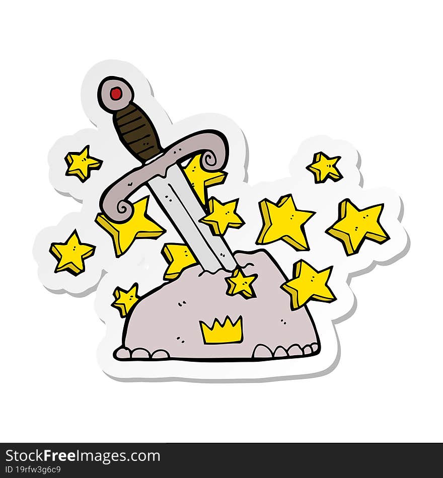 sticker of a cartoon magical sword in stone