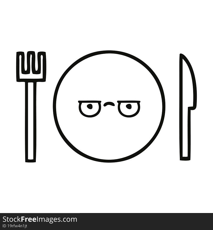 Line Drawing Cartoon Dinner Plate