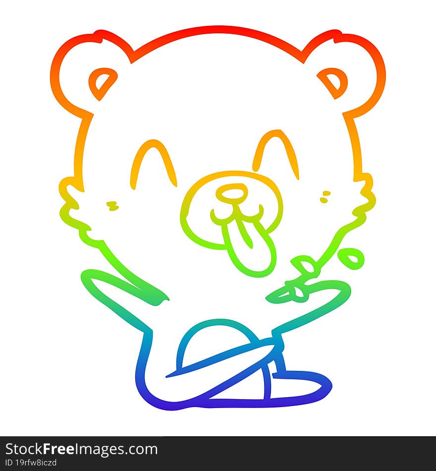 rainbow gradient line drawing rude cartoon polar bear sticking out tongue