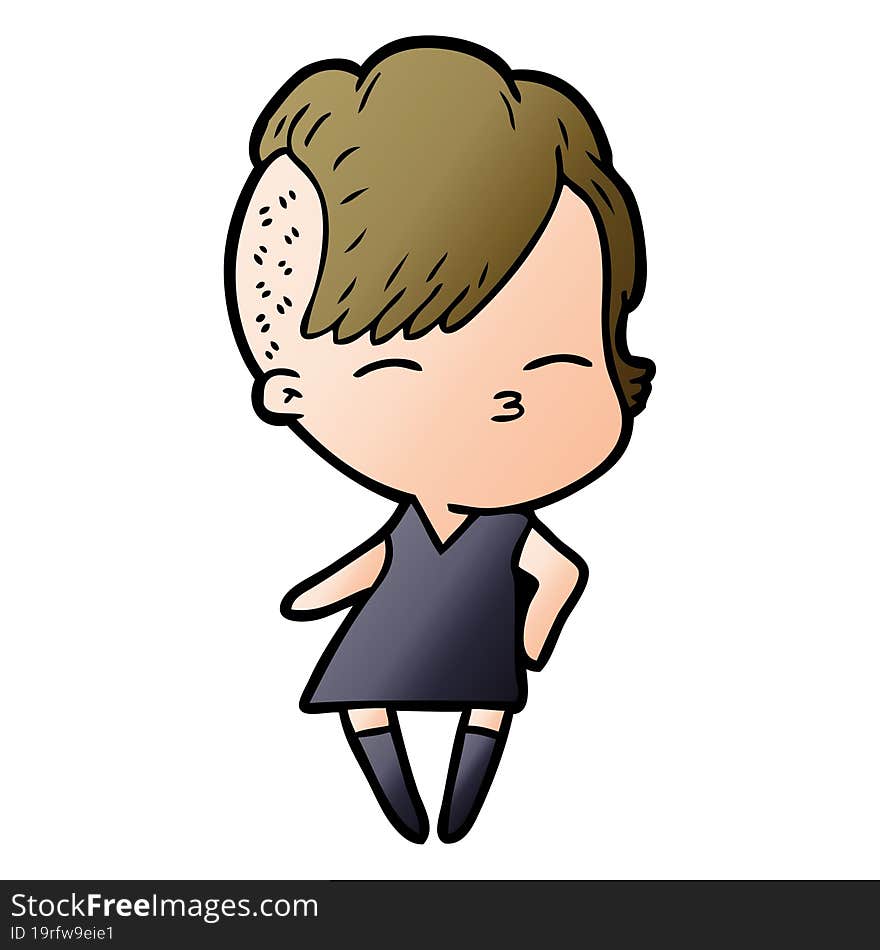 cartoon squinting girl in dress. cartoon squinting girl in dress