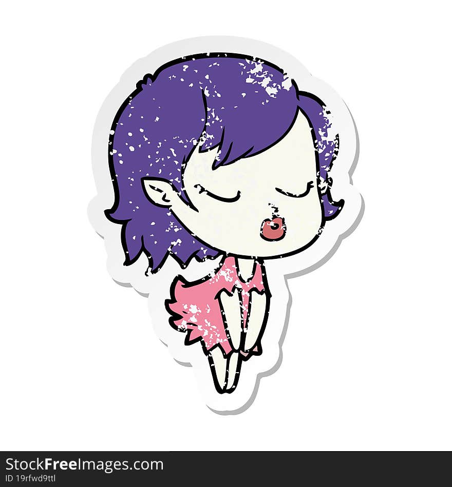 distressed sticker of a cute cartoon vampire girl