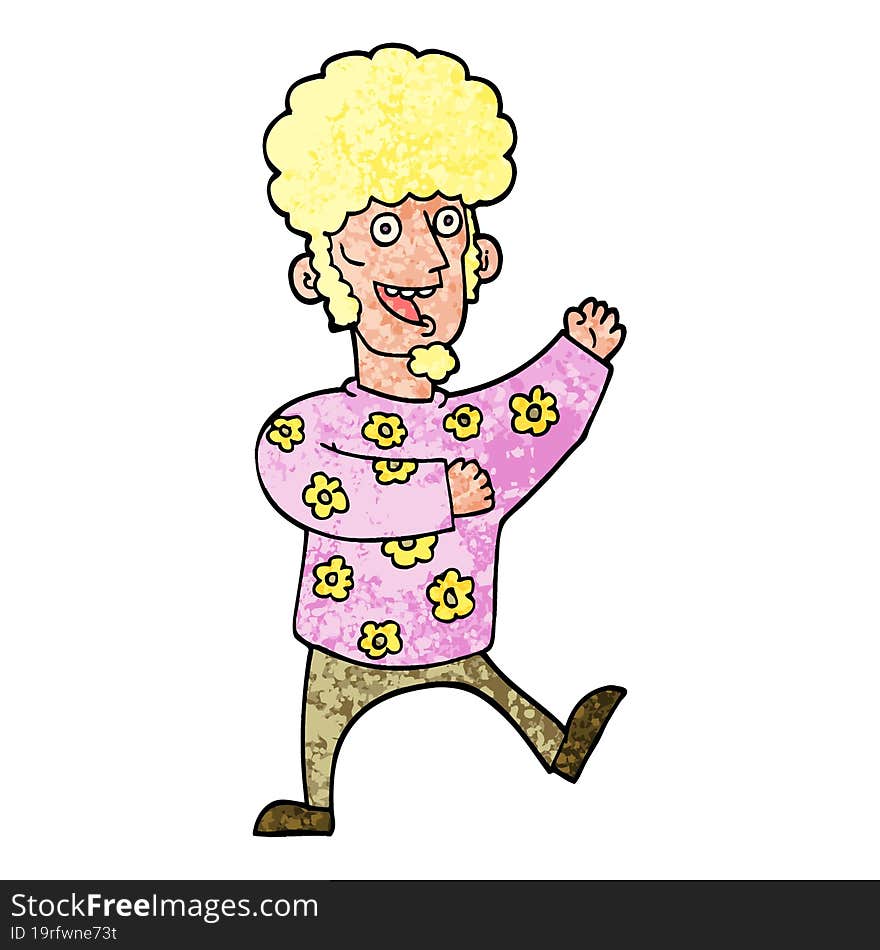 grunge textured illustration cartoon dancing 70s man