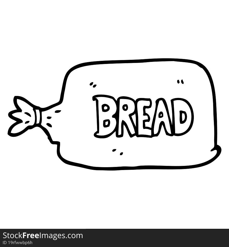 line drawing cartoon bread in bag