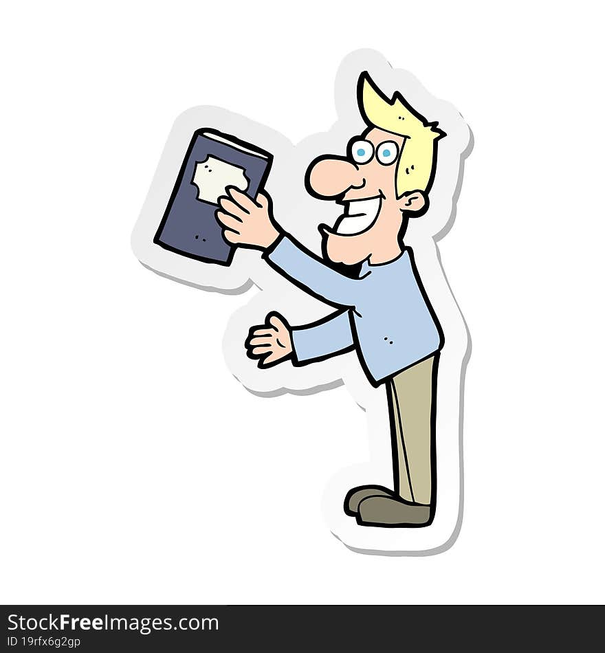 sticker of a cartoon man with book