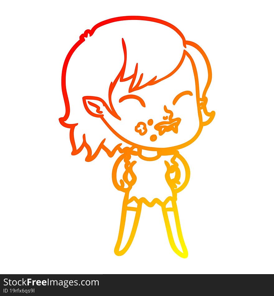 warm gradient line drawing cartoon vampire girl with blood on cheek