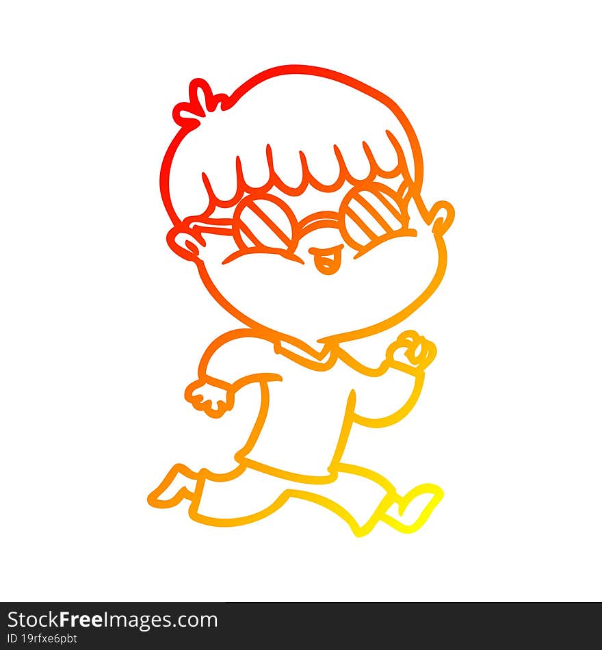 Warm Gradient Line Drawing Cartoon Boy Wearing Sunglasses And Running