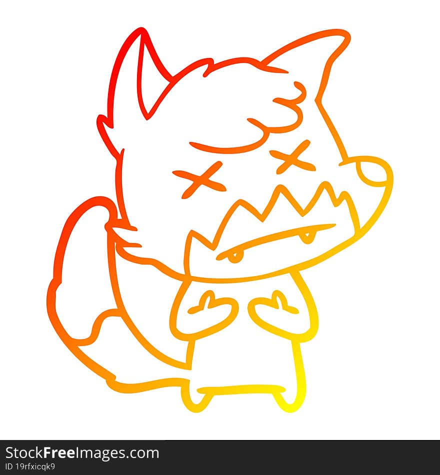 Warm Gradient Line Drawing Cartoon Cross Eyed Fox