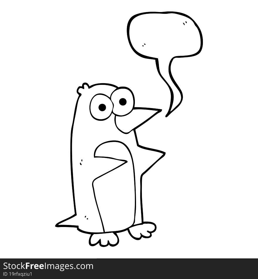 freehand drawn speech bubble cartoon penguin